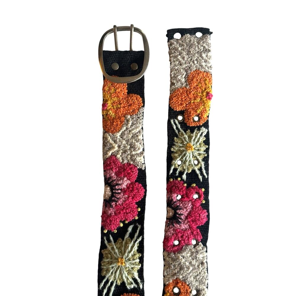 Jenny Krauss Belt Size Large Sunshine Daydream Hand Embroidered Wool Black Multi